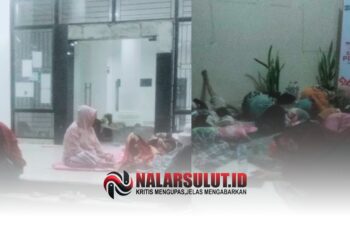 Warga Tutuyan mengungsi di kantor BLH. (Kolase foto Rinaldi Potabuga/nalarsulut.id)